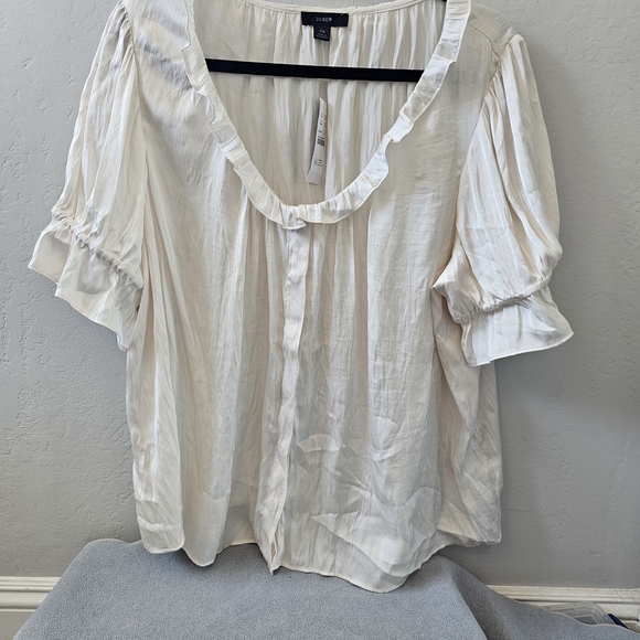 J. Crew Tops - J. Crew Cream Ruffle Scoop Neck Blouse